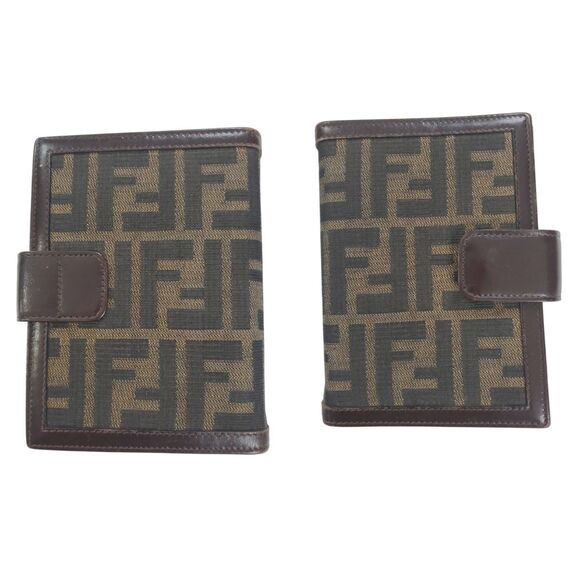 Fendi Zucca Agenda Wallet Planner Brown‎ Black Jacquard Leather Vtg - Picture 2 of 8